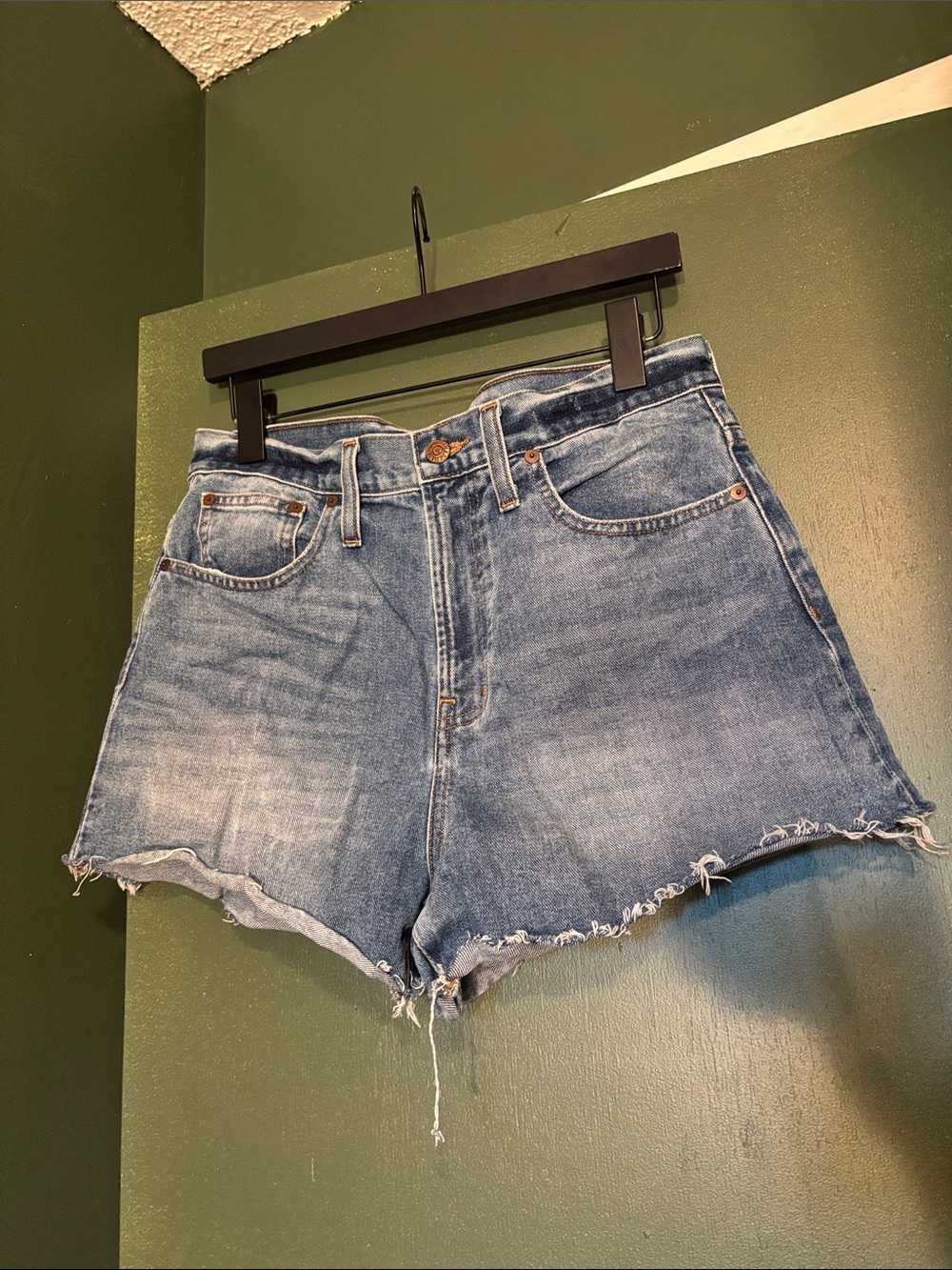 Madewell Faded Blue High-Rise Distressed Denim Shorts